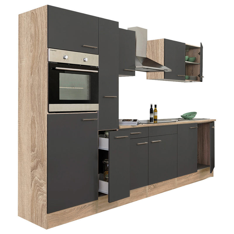 Yorki 300 konyhabútor sonoma tölgy korpusz,selyemfényű antracit fronttal