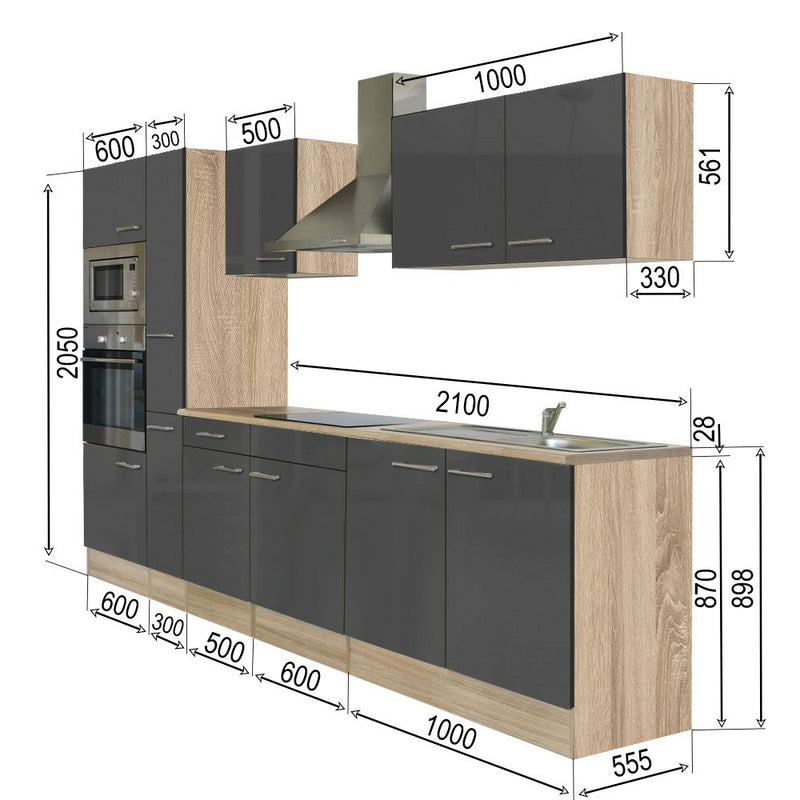 Yorki 300 konyhabútor sonoma tölgy korpusz,selyemfényű antracit fronttal