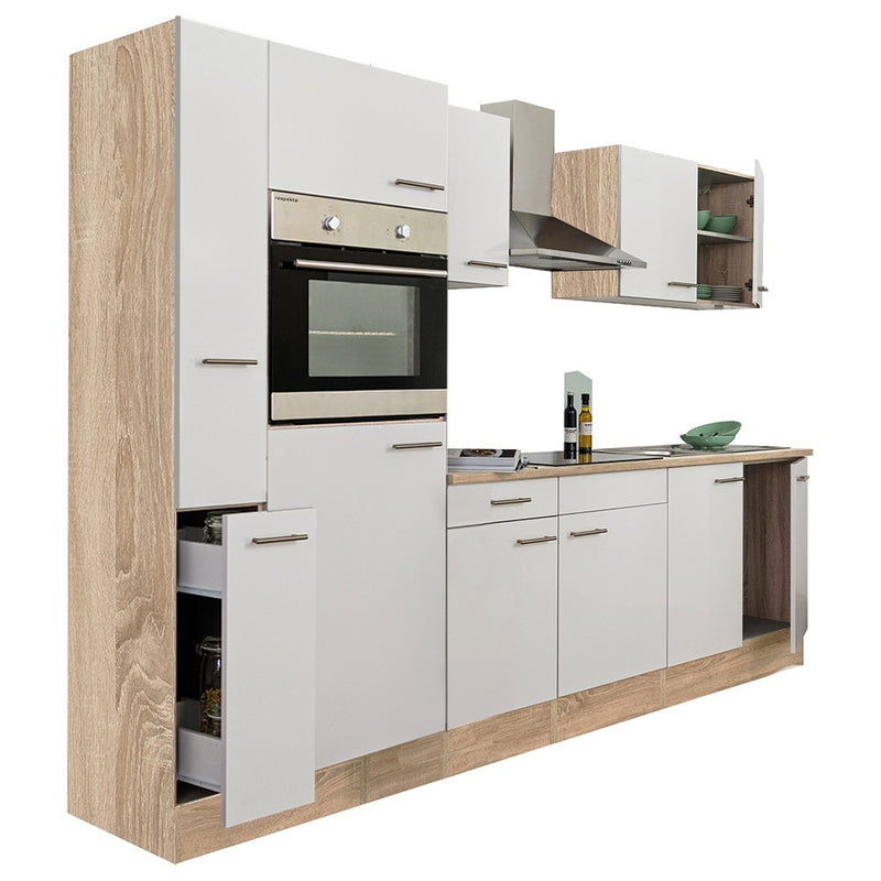 Yorki 300 konyhabútor sonoma tölgy korpusz,selyemfényű fehér fronttal