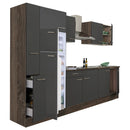 Yorki 300 konyhabútor yorki tölgy korpusz,selyemfényű antracit fronttal felülfagyasztós hűtős szekrénnyel