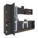 Yorki 300 konyhabútor yorki tölgy korpusz,selyemfényű antracit front alsó sütős elemmel alulfagyasztós hűtős szekrénnyel