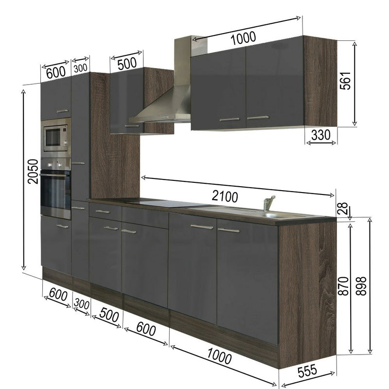 Yorki 300 konyhabútor yorki tölgy korpusz,selyemfényű antracit fronttal