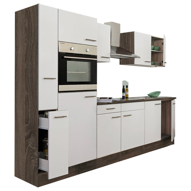 Yorki 300 konyhabútor yorki tölgy korpusz,selyemfényű fehér fronttal