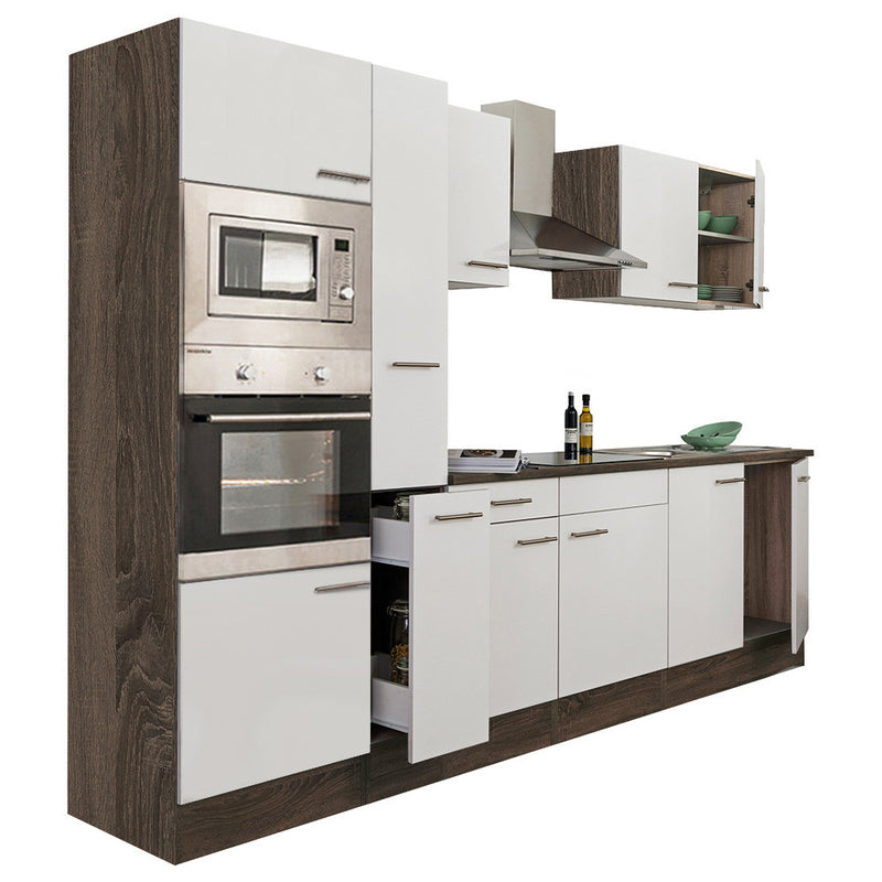 Yorki 300 konyhabútor yorki tölgy korpusz,selyemfényű fehér fronttal