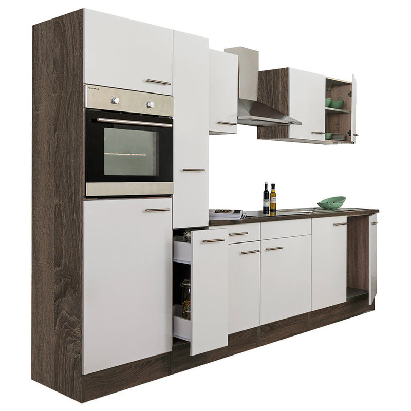 Yorki 300 konyhabútor yorki tölgy korpusz,selyemfényű fehér fronttal