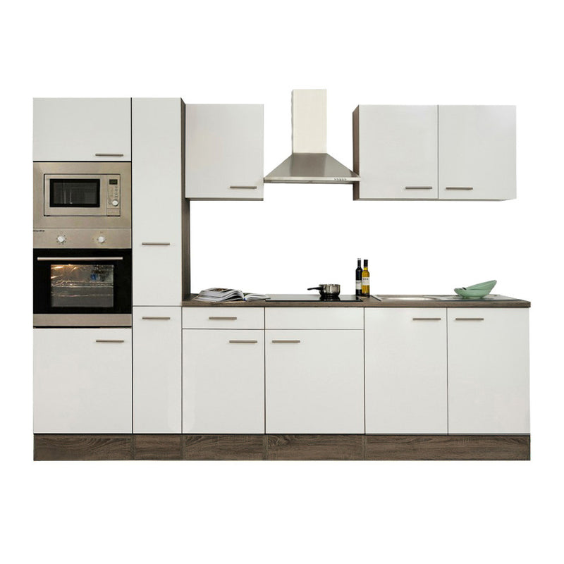 Yorki 300 konyhabútor yorki tölgy korpusz,selyemfényű fehér fronttal