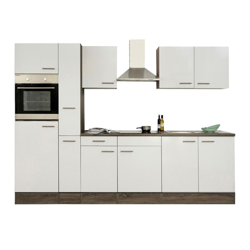 Yorki 300 konyhabútor yorki tölgy korpusz,selyemfényű fehér fronttal