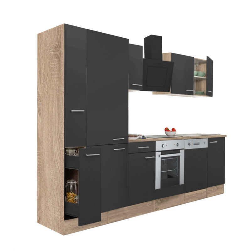 Yorki 310 konyhabútor sonoma tölgy korpusz,selyemfényű antracit front alsó sütős elemmel polcos szekrénnyel