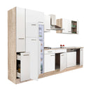 Yorki 310 konyhabútor sonoma tölgy korpusz,selyemfényű fehér fronttal felülfagyasztós hűtős szekrénnyel