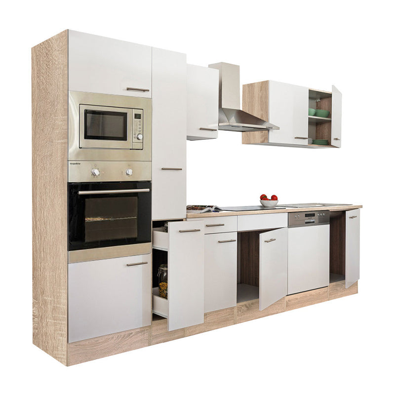 Yorki 310 konyhabútor sonoma tölgy korpusz,selyemfényű fehér fronttal