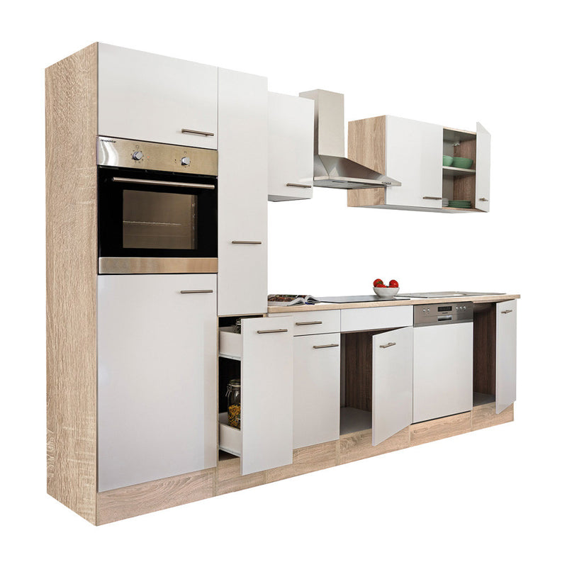 Yorki 310 konyhabútor sonoma tölgy korpusz,selyemfényű fehér fronttal