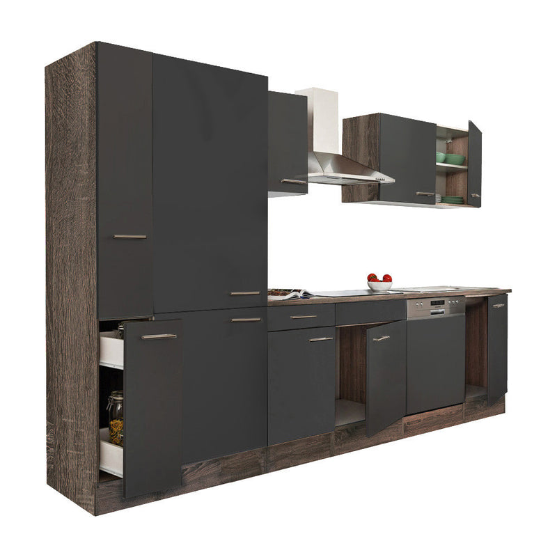 Yorki 310 konyhabútor yorki tölgy korpusz,selyemfényű antracit fronttal polcos szekrénnyel