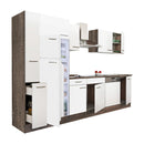 Yorki 310 konyhabútor yorki tölgy korpusz,selyemfényű fehér fronttal felülfagyasztós hűtős szekrénnyel