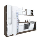 Yorki 310 konyhabútor yorki tölgy korpusz,selyemfényű fehér front alsó sütős elemmel felülfagyasztós hűtős szekrénnyel