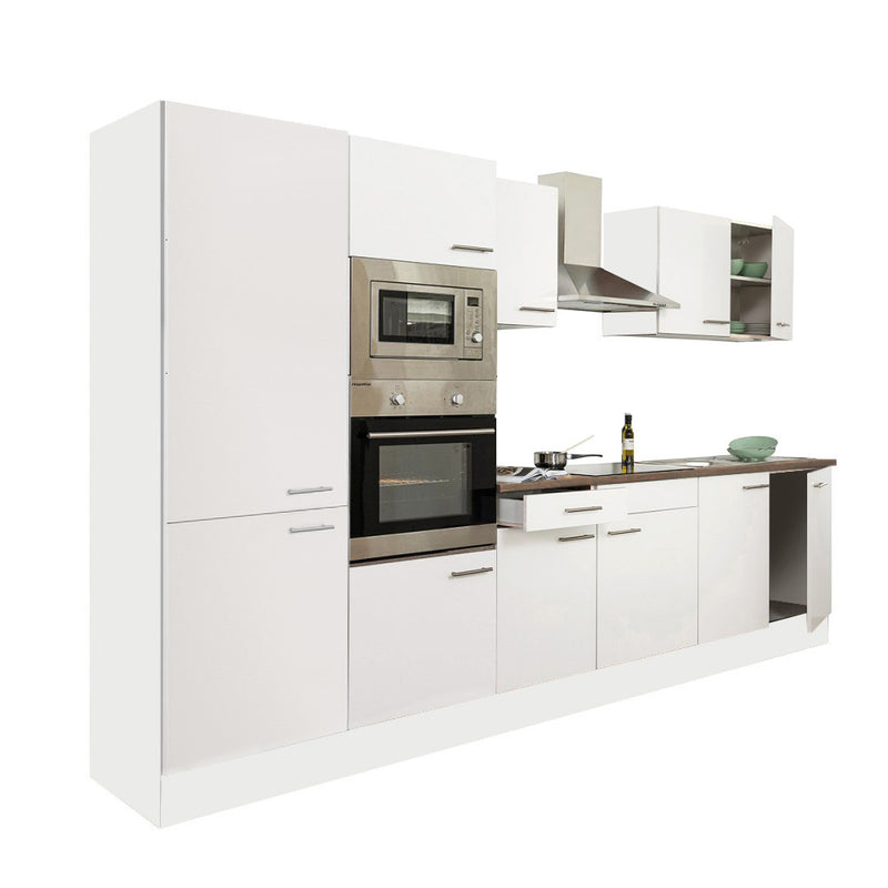 Yorki 330 konyhabútor fehér korpusz,selyemfényű fehér fronttal polcos szekrénnyel