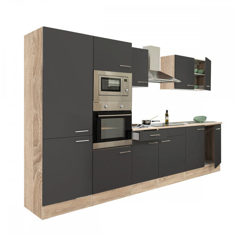 Yorki 330 konyhabútor sonoma tölgy korpusz,selyemfényű antracit fronttal polcos szekrénnyel