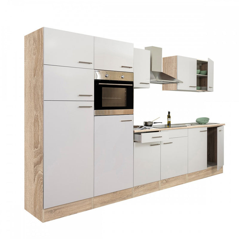 Yorki 330 konyhabútor sonoma tölgy korpusz,selyemfényű fehér fronttal