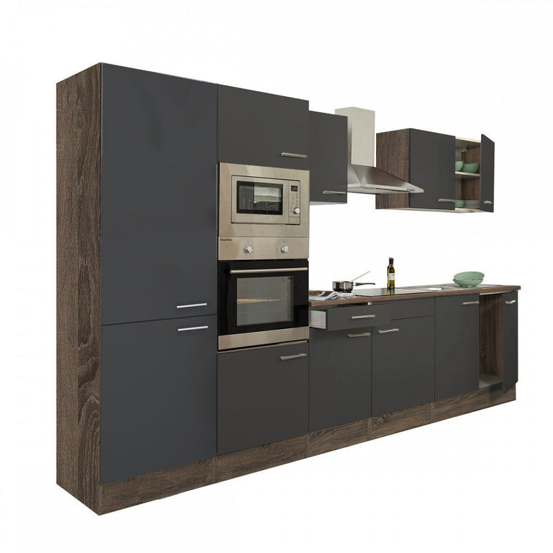 Yorki 330 konyhabútor yorki tölgy korpusz,selyemfényű antracit fronttal polcos szekrénnyel