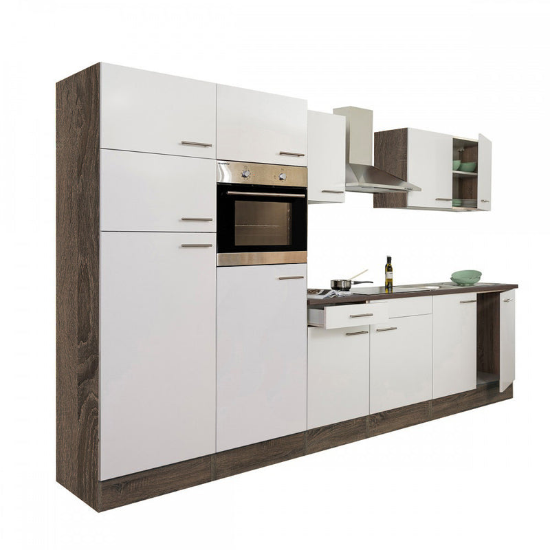 Yorki 330 konyhabútor yorki tölgy korpusz,selyemfényű fehér fronttal