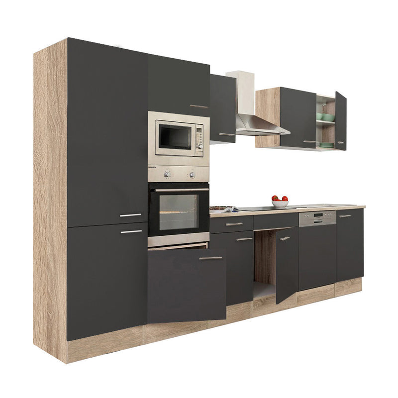 Yorki 340 konyhabútor sonoma tölgy korpusz,selyemfényű antracit fronttal polcos szekrénnyel