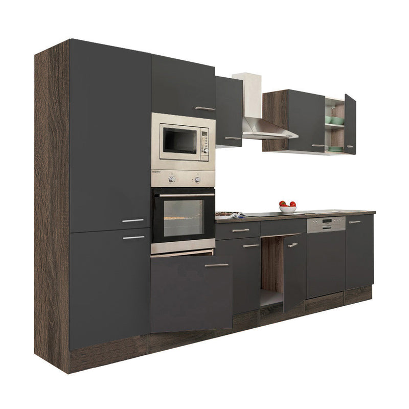 Yorki 340 konyhabútor yorki tölgy korpusz,selyemfényű antracit fronttal polcos szekrénnyel