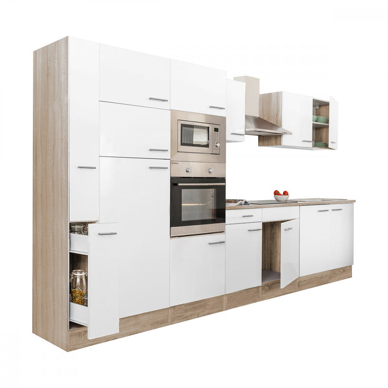 Yorki 360 konyhabútor sonoma tölgy korpusz,selyemfényű fehér fronttal