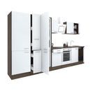 Yorki 360 konyhabútor yorki tölgy korpusz,selyemfényű fehér front alsó sütős elemmel polcos szekrénnyel és alulfagyasztós hűtős szekrénnyel