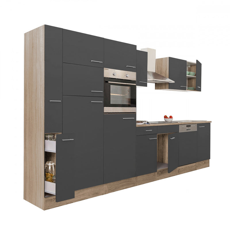 Yorki 370 konyhabútor sonoma tölgy korpusz,selyemfényű antracit fronttal