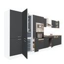 Yorki 430 konyhabútor fehér korpusz,selyemfényű antracit fronttal alulfagyasztós hűtős szekrénnyel