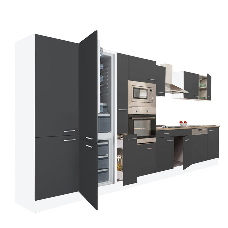 Yorki 430 konyhabútor fehér korpusz,selyemfényű antracit fronttal alulfagyasztós hűtős szekrénnyel