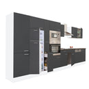 Yorki 430 konyhabútor fehér korpusz,selyemfényű antracit fronttal felülfagyasztós hűtős szekrénnyel