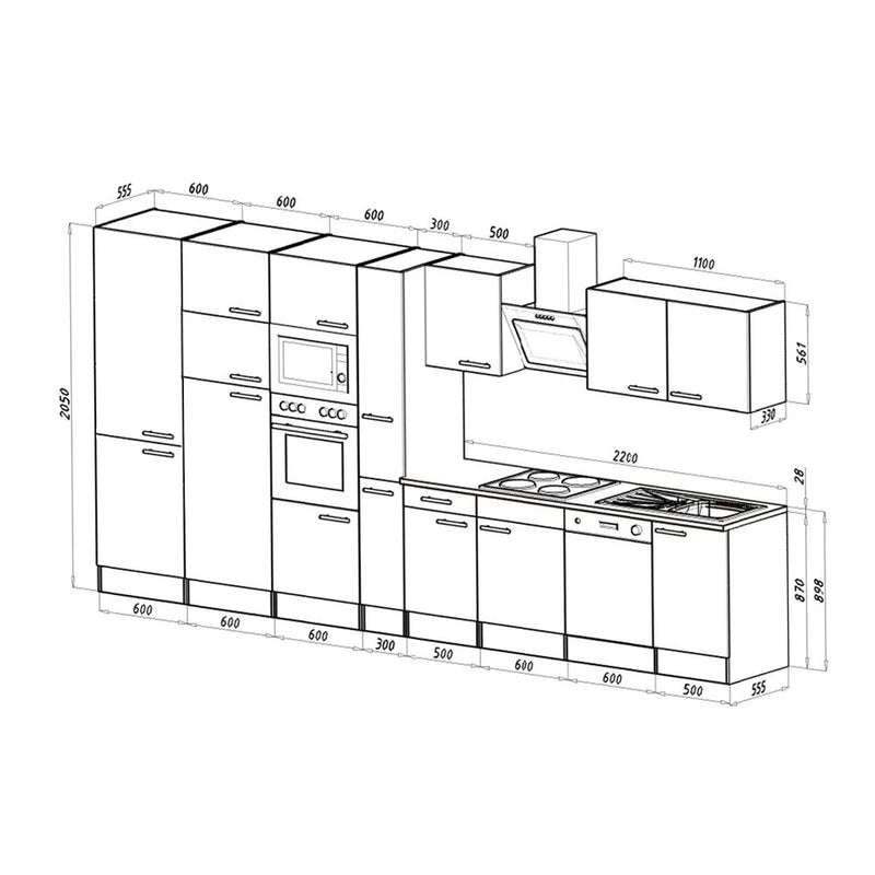 Yorki 430 konyhabútor fehér korpusz,selyemfényű antracit fronttal felülfagyasztós hűtős szekrénnyel