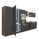 Yorki 430 konyhabútor yorki tölgy korpusz,selyemfényű antracit fronttal alulfagyasztós hűtős szekrénnyel