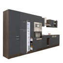 Yorki 430 konyhabútor yorki tölgy korpusz,selyemfényű antracit fronttal felülfagyasztós hűtős szekrénnyel