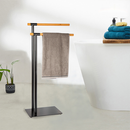 Törölközőtartó, fekete fém/bambusz, LABAN