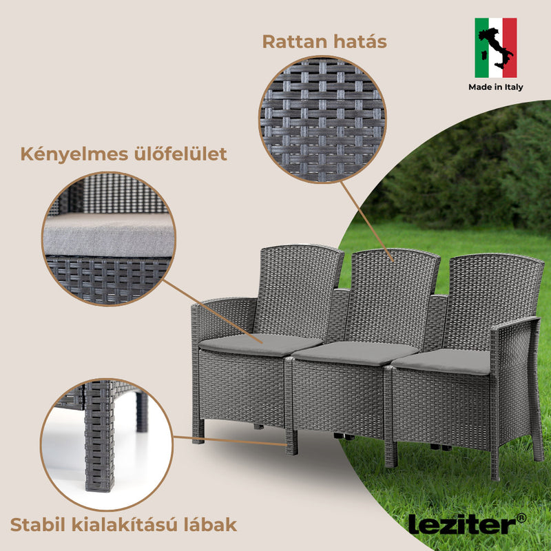 Lima 3 üléses kerti kanapé grafit