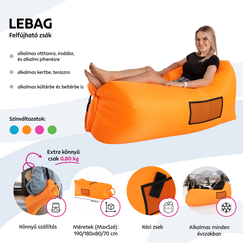 Felfújható babzsák/lazy bag, kék, LEBAG