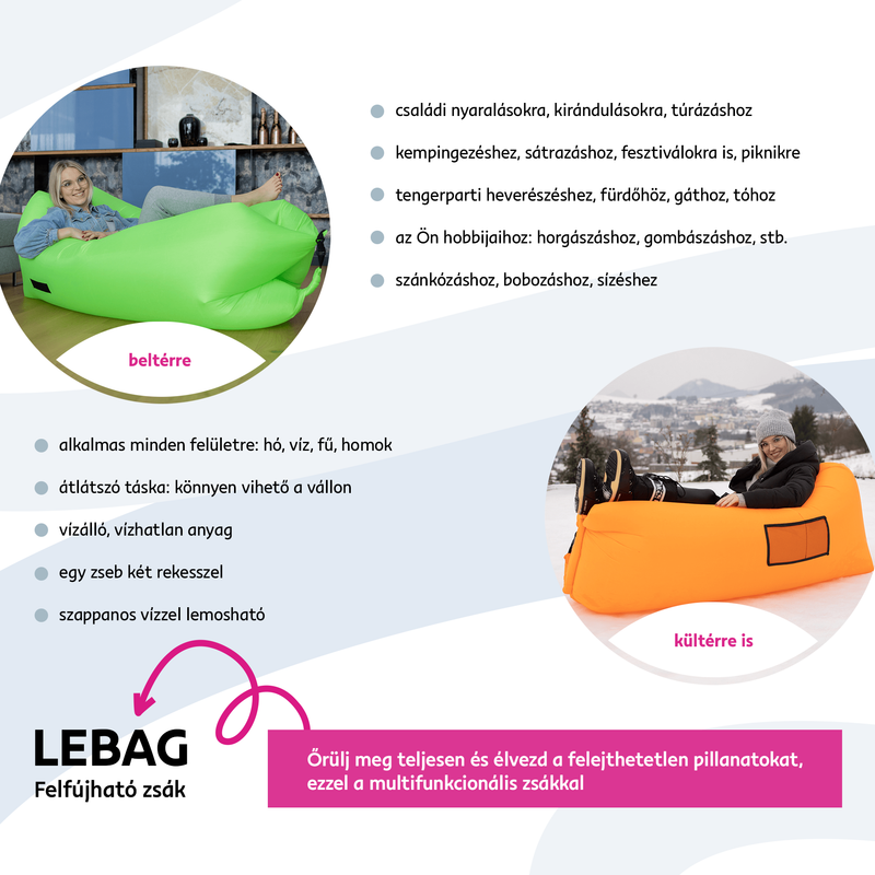 Felfújható babzsák/lazy bag, kék, LEBAG