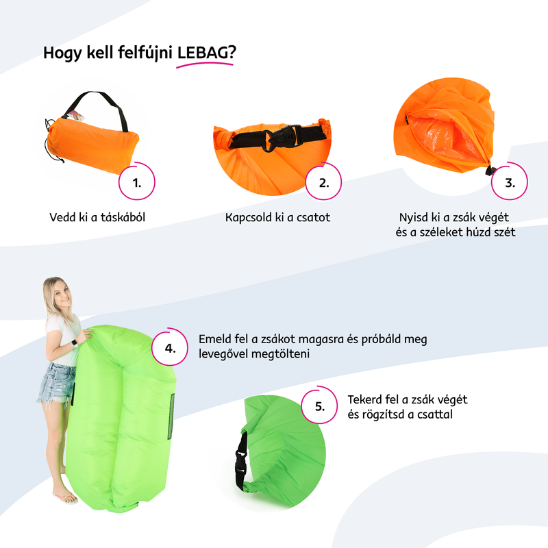 Felfújható babzsák/lazy bag, kék, LEBAG