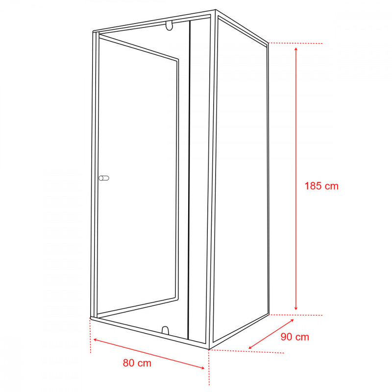 Flexi falsíkra szerelhető aszimmetrikus zuhanykabin 80x90 cm zuhanytálca nélkül