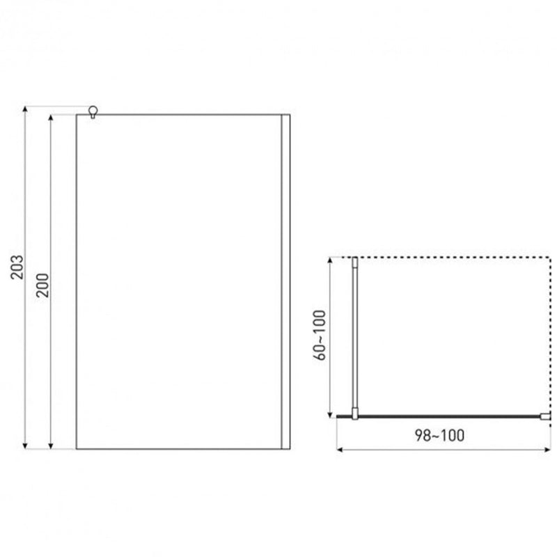 Line 100 TR Walk-In zuhanykabin 100x203 cm, fekete profil, víztiszta üveg.