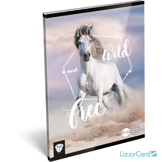 Lizzy Card lovas tűzött füzet A/5, 32 lap kockás, Wild and Free, fehér ló