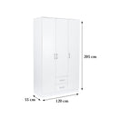 Miami gardróbszekrény 120x205 cm fehér-fehér