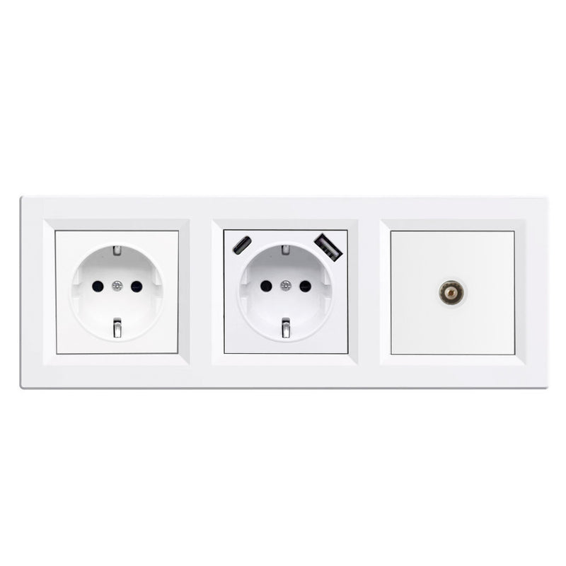 Nova földelt csatlakozóaljzat dugalj, USB, TV csatlakozóval fehér kerettel