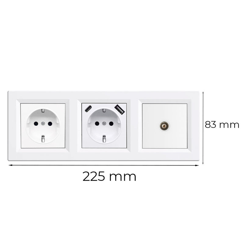 Nova földelt csatlakozóaljzat dugalj, USB, TV csatlakozóval fehér kerettel