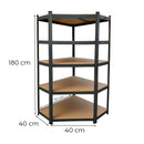 Nagy teherbírású sarokpolc 180x70x40-40 cm 175 kg fekete