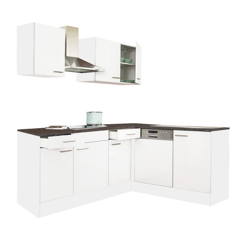 Yorki 220 sarok konyhabútor fehér korpusz,selyemfényű fehér fronttal