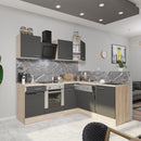 Yorki 220 sarok konyhabútor sonoma tölgy korpusz,selyemfényű antracit fronttal alsó sütős elemmel