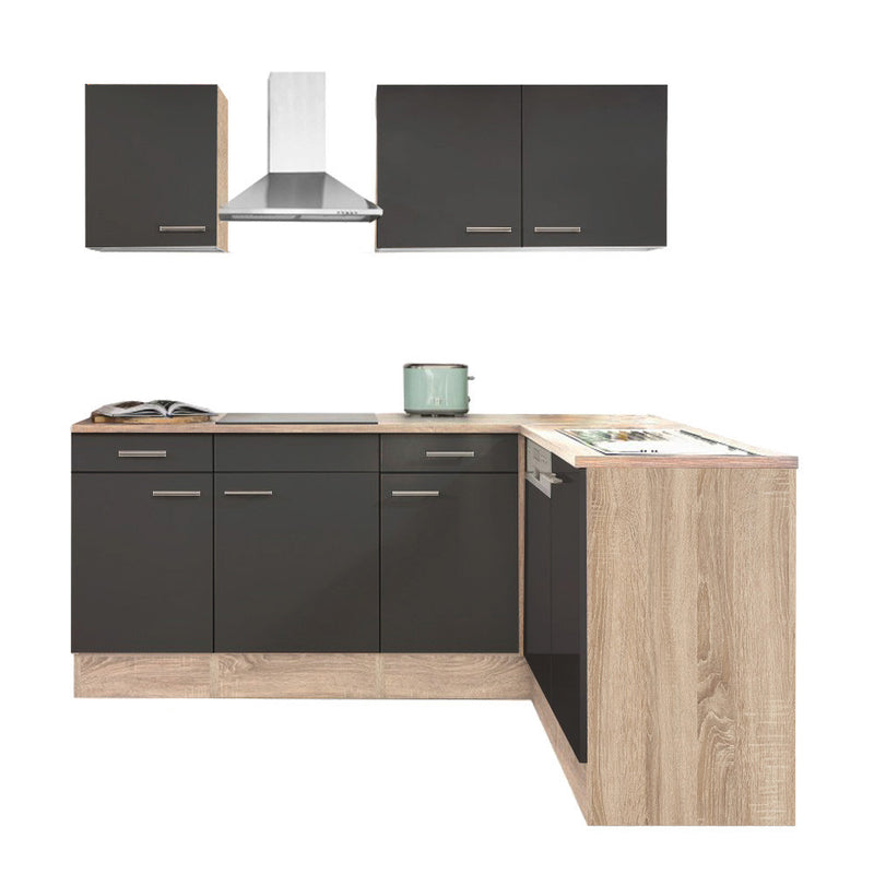 Yorki 220 sarok konyhabútor sonoma tölgy korpusz,selyemfényű antracit fronttal