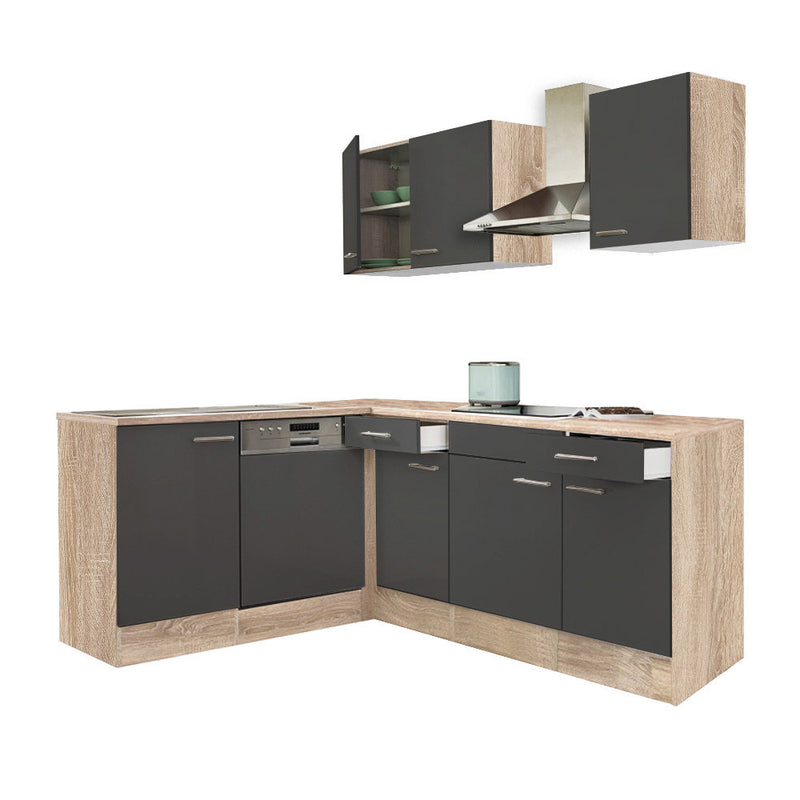 Yorki 220 sarok konyhabútor sonoma tölgy korpusz,selyemfényű antracit fronttal
